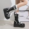 Women's Single Boots New Winter Round Front Lace-up Side Zipper Rivet Thick Soled Non-slip Mid-calf Boots