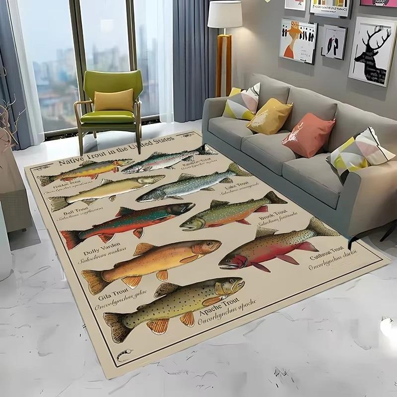 1pc Brown Trout Pattern Carpet New Release! Anti-slip Sound Insulation, Rug for Living Room Bedroom, Office Areas, Durable Mat