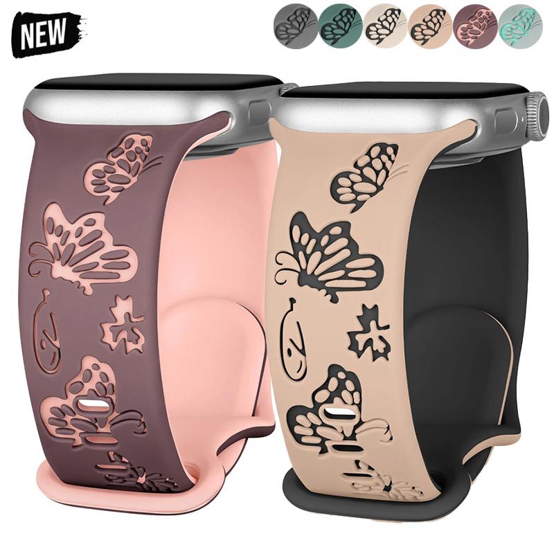 Silicone Strap For Apple Watch Series 11 10 9 8 7 6 5 4 3 For Iwatch Ultra 3/2 49mm 46mm 42mm 45-44-42-41-40-38mm Butterfly Woma