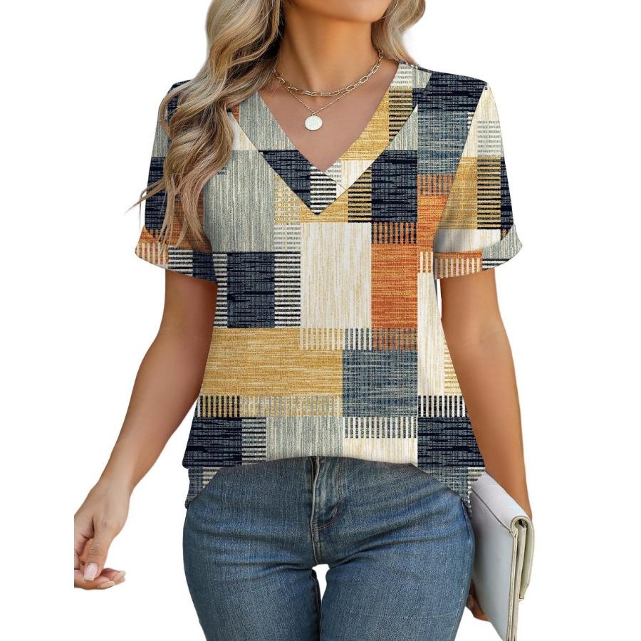 Women Fashion V Neck Short Sleeve 3d Print T Shirt Summer Comfortable Sportwear Tops