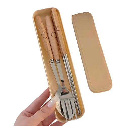 IOLOYU Stainless Steel Chopsticks and Cutlery Set, Includes Spoon and Fork, Perfect for Lunchboxes, Non-Slip Chopsticks, Portable Fork and Spoon Set,