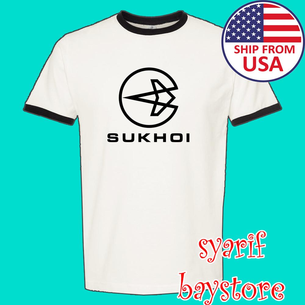 Sukhoi Russian Aircraft Men#039;s Ringer Black Size S to 3XL Unisex T-Shirt S