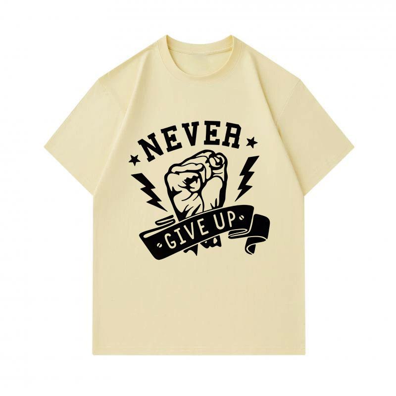 Men's 100% Cotton Crew Neck Short Sleeve T-Shirt, Never Give Up Fist Lightning Print Casual Comfortable Breathable Tee for Daily Workout Inspirational