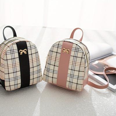 Women'S Fashion Backpack, Plaid Color-Block Small Backpack, Fresh Style Bow Casual Bag