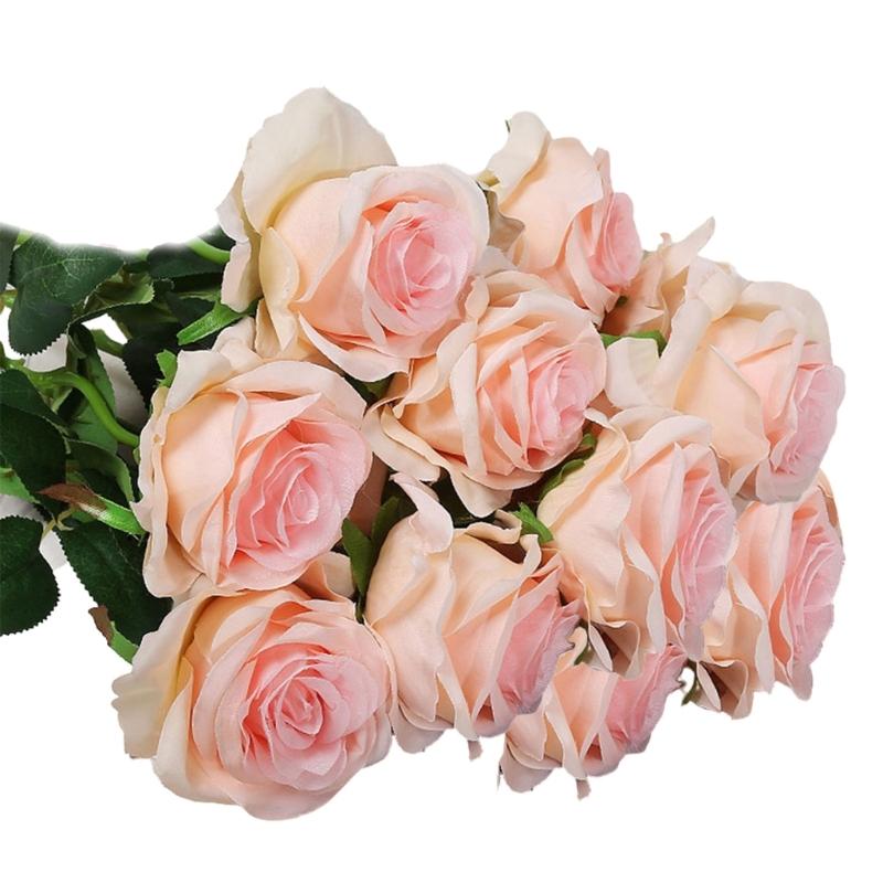 

12Pcs Artificial Rose Flower Realistic Simulation Rose Bouquets for Home Garden Decoration, Wedding Flower Arrangements світло-рожевий колір