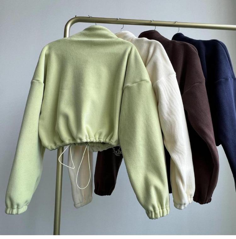 Women's Fashion Fleece Pullover Solid Color Sweatshirt Top with Warm Stand Collar Zipper Long Sleeve