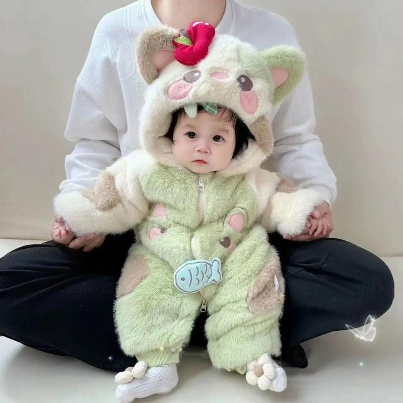 Infant Toddler Autumn Winter Plush Thick Warm Jumpsuit Winter Jacket Baby Cute Outerwear Rompers