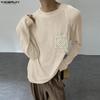 Spring Men Round Neck Long Sleeve Crochet Casual Loose Pullover T-shirts Tops