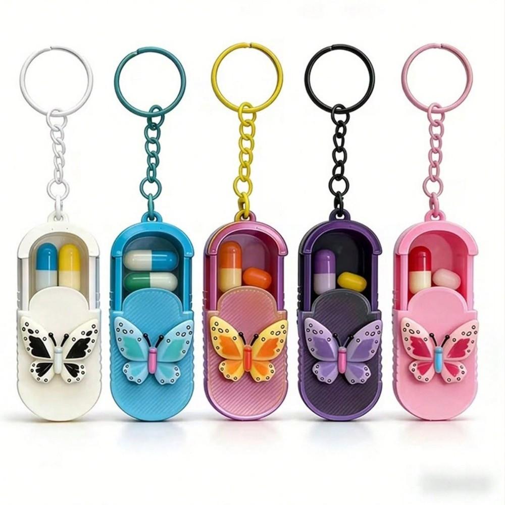 Lightweight Keychain Pendant Pill Storage Container Butterfly Dispenser Mini Storage Box Outdoor Pill Organizer Business Trip