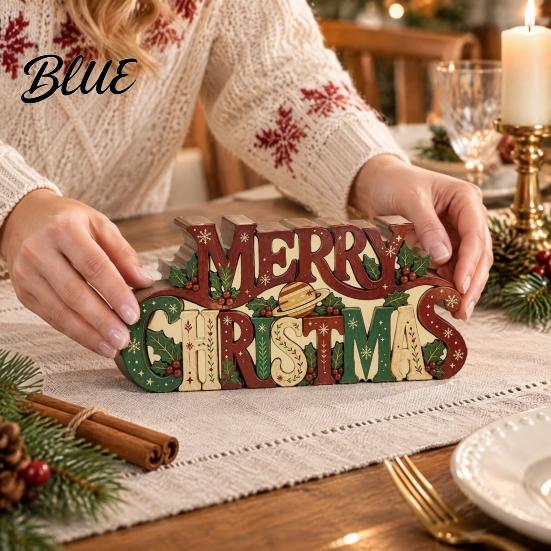 Decorative Holiday Signage Wooden Merry Christmas Sign 2D Flat Farmhouse Freestanding Table Centerpiece Small Keepsake Rustic Tiered Tray Decoration
