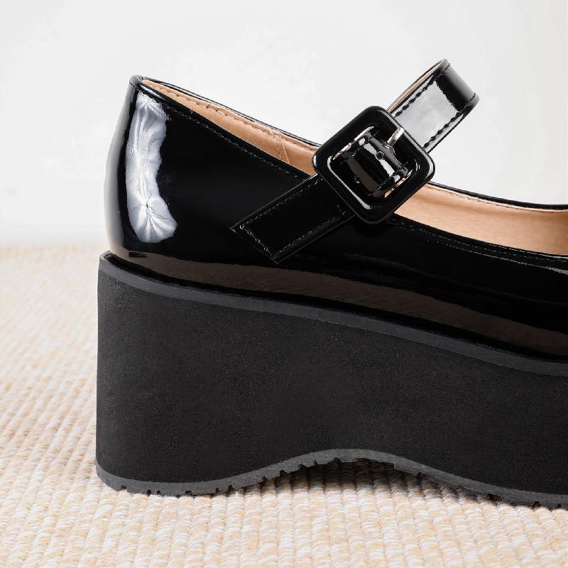 Mode Frühling Damen Flats Mode Flache Plateau Keil Damen Slipper Schuhe Lackleder Riemen Mary Janes Schuhe Mädchen Große Größe