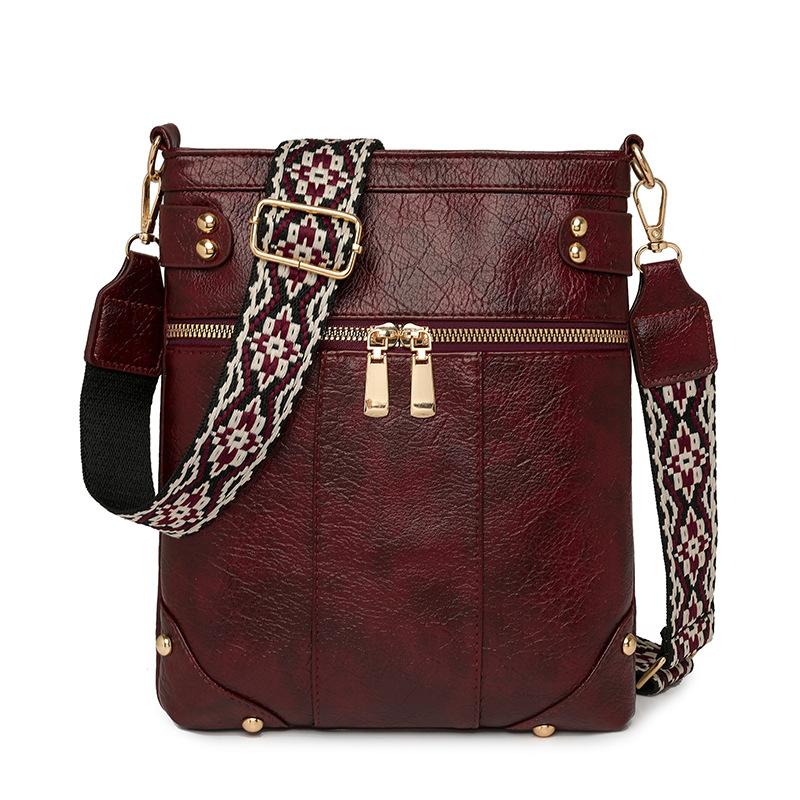 

Женская сумка через плечо, винтажная сумка для мам с несколькими карманами темно-красного