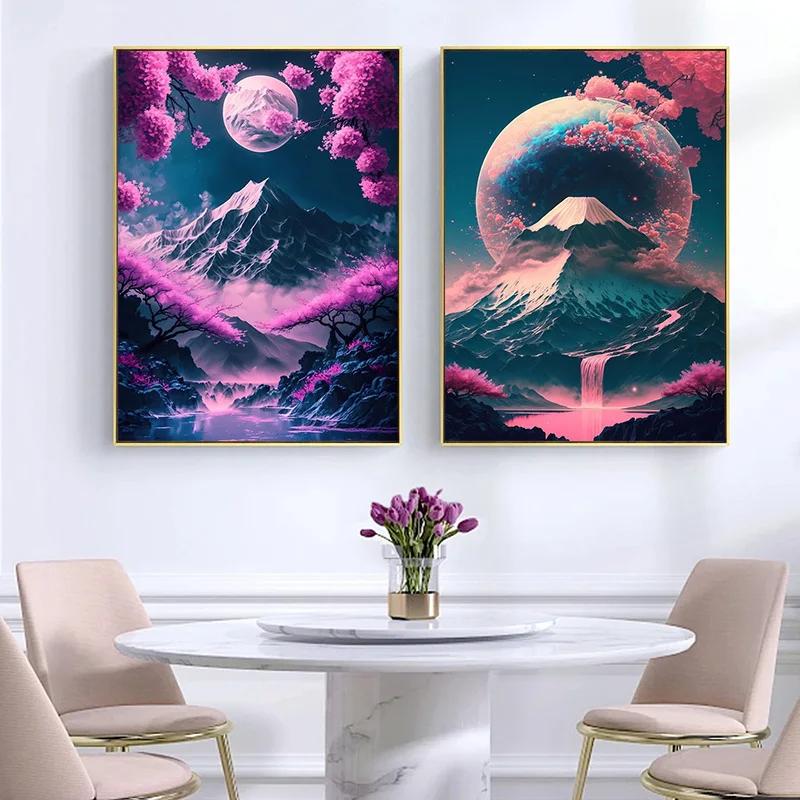 Japonská příroda Neonové umění Plakáty a tisky Plátno Japonská krajina Nástěnná dekorativní malba pro obývací pokoj Domácí dekorace Obrázky