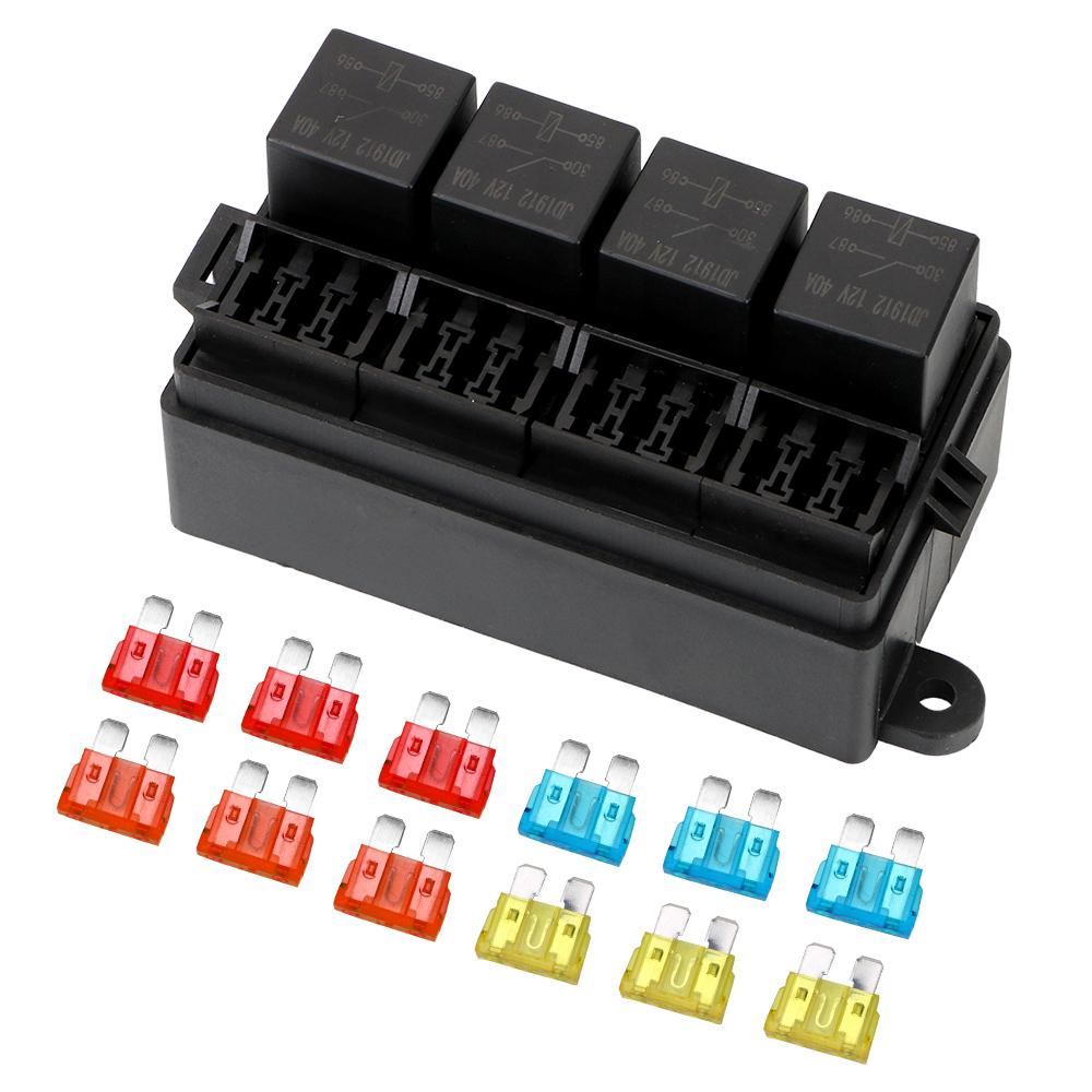 4Pin 12V 40A Relays with Spade Terminals Plastic Cover 12 Way Blade Fuse Holder Box for Auto Truck Trailer Fuse Car AccessoriesGood product