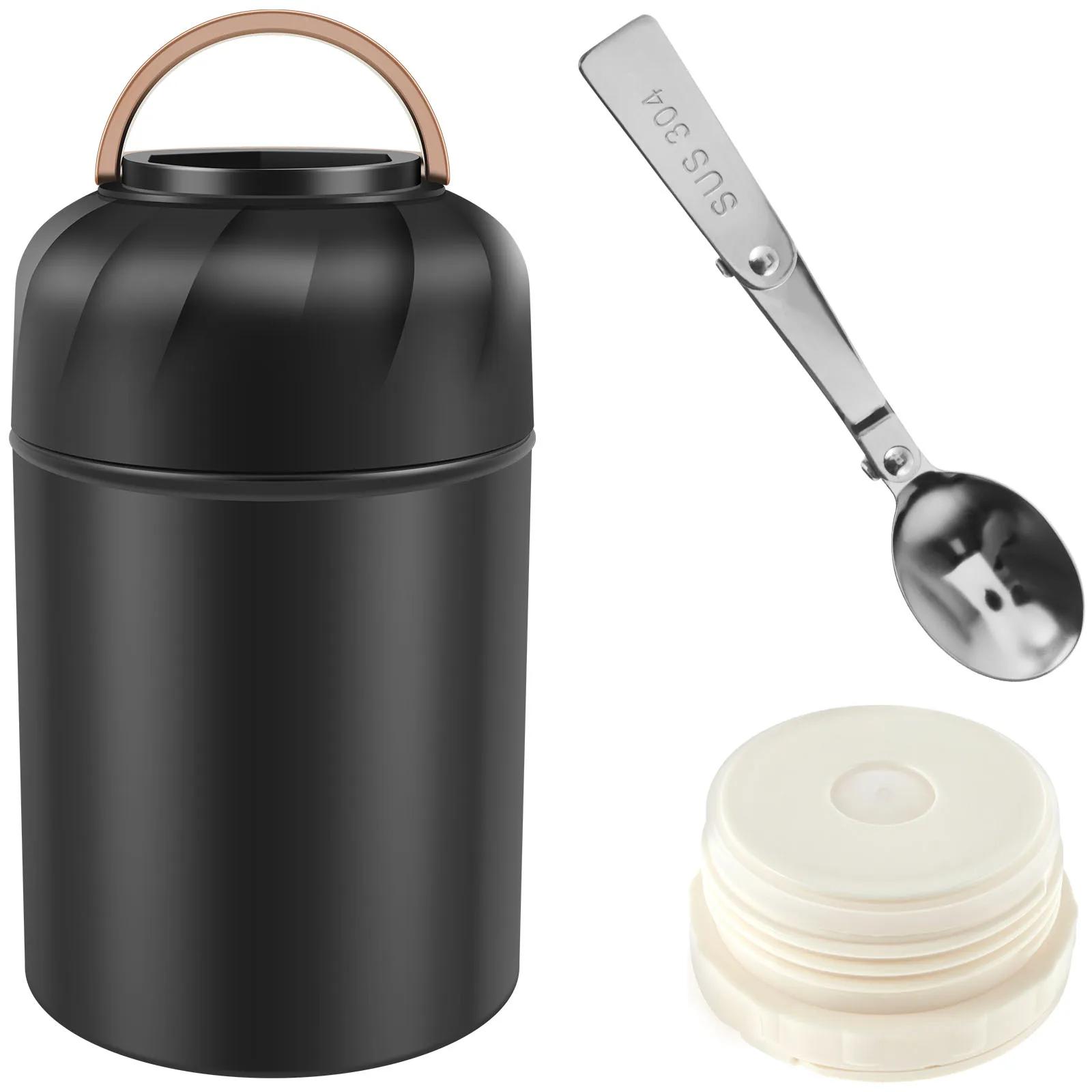 

500ml Vacuum Insulat Food Jar Stainless Steel Lunch Box with Spoon Thermal Food Container Vacum Insulat Cup Leak Proof Bento Box 500ml чорний