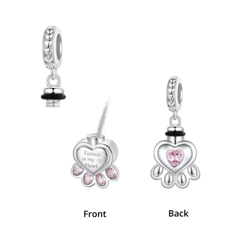 

WOSTU Real 925 Silver Pet Memorial Urn Ashes Pendant Angel Wing Pink Paw Charms Fit Bracelet Necklace Family DIY Gift