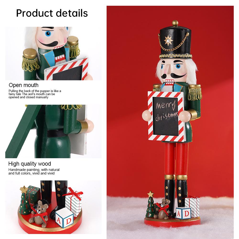 38CM Christmas Nutcracker Wooden Nutcracker Ornament Handwriting Soldier Figure Doll Home Office Desktop Xmas Decoration Gift