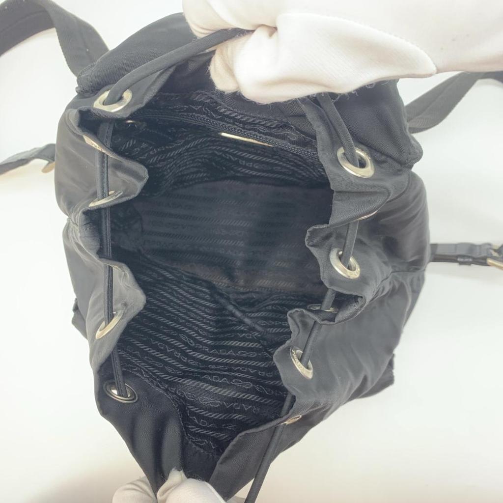 PRADA Tessuto Nylon Rucksuck Backpack Daypack Leather Black Women's Triangle Logo Plate