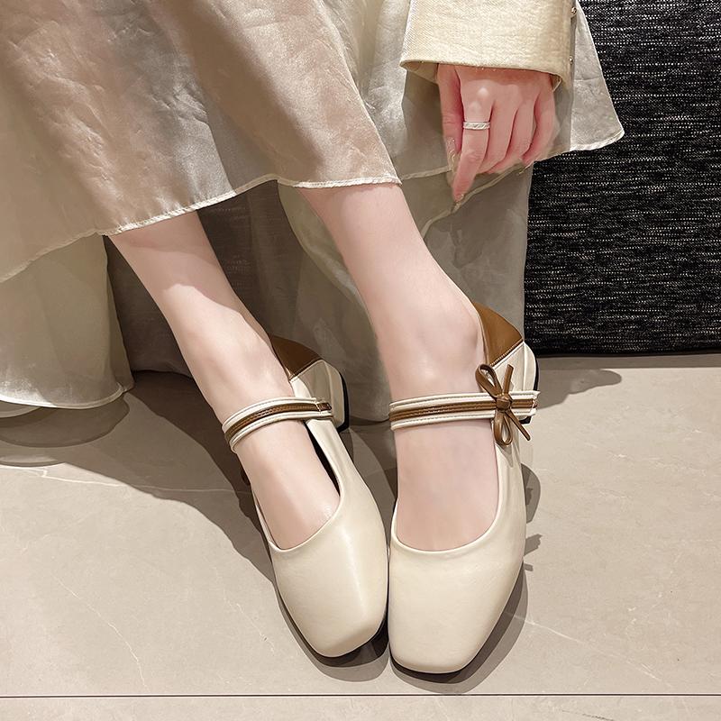 Fashion 2024 High Quality Flats Square Head Casual Comfortable Women's Shoes New Non-slip Outdoors Butterfly Knot Shoes for Women