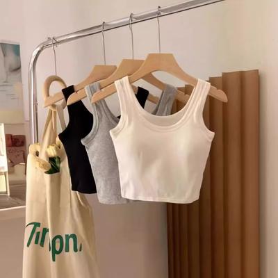 Women's Summer Versatile Short Vest with Chest Pads, Spice Girl Navel Sexy Bottom Small Vest Women