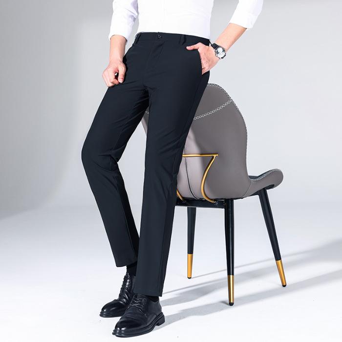 

Новые летние ультратонкие брюки Ice Silk с зауженным кроем и маленькими стопами, повседневные мужские прямые деловые брюки 40 темно-синий