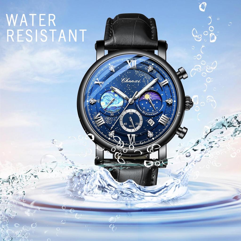 JewelryWe Men's Leather Belt Watch 3ATM Water Resistant Roman Numerals Luminous Calendar Quartz Fashion Accessory Gift