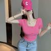 Women's Rose Red Slim Fit Short-Sleeve Crop Top - Stylish & Youthful Summer Essential