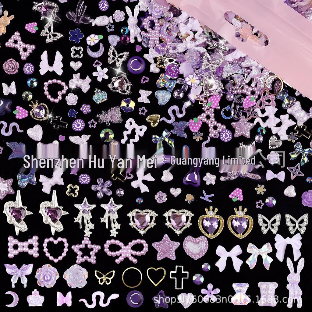 650PCS Mixed Nail Art Kit: Bows, Chrome Hearts, Pearls, Rivets, and Fairy Style Colors.
