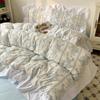 Korean Style Princess Floral Washed Cotton Bedding Set Vintage French Pastoral Flowers Lace Ruffles  Duvet Cover Set Pillowcase