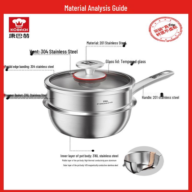Kombach 316L Stainless Steel Baby & Noodle Milk Pot
