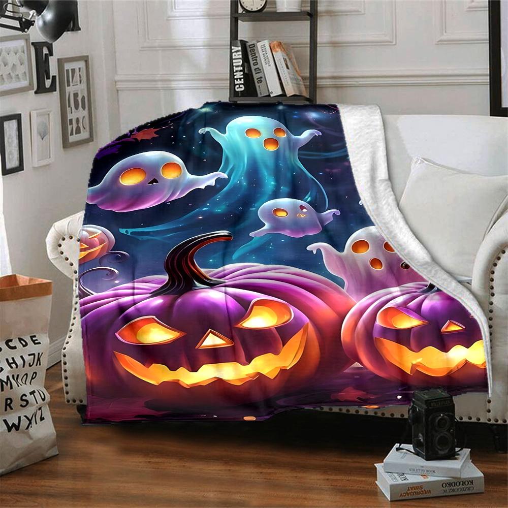1pc Halloween Ghosts Blanket Lightweight Flannel Blanket Throw Blanket For Sofa, Bed, Travel, Camping, Livingroom, Couch, Chair, And Bed yy2509026224