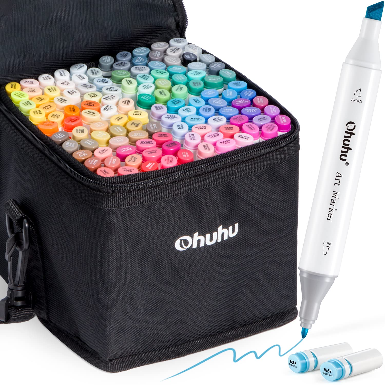 

Ohuhu Marker 120 Comic Book and Broad and Fine Art Carrying Case Included Pens, Colors, Markers, Oil-Based Alcohol-Based, Double-Ended, Supplies,