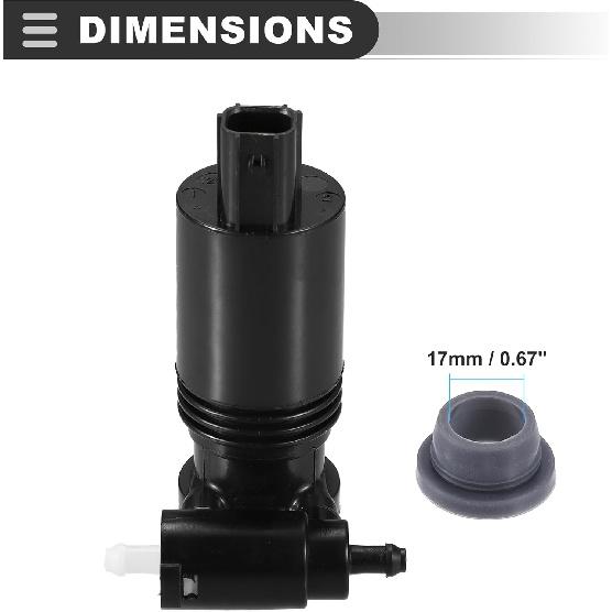 Motoforti Windshield Washer Motor Pump, for Dodge Caravan 2004-2007, Plastic, Black