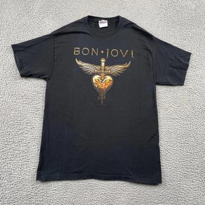 Bon Jovi T-Shirt Herren Groß Schwarz 2011 Tour Grafik Rockband Kurzarm