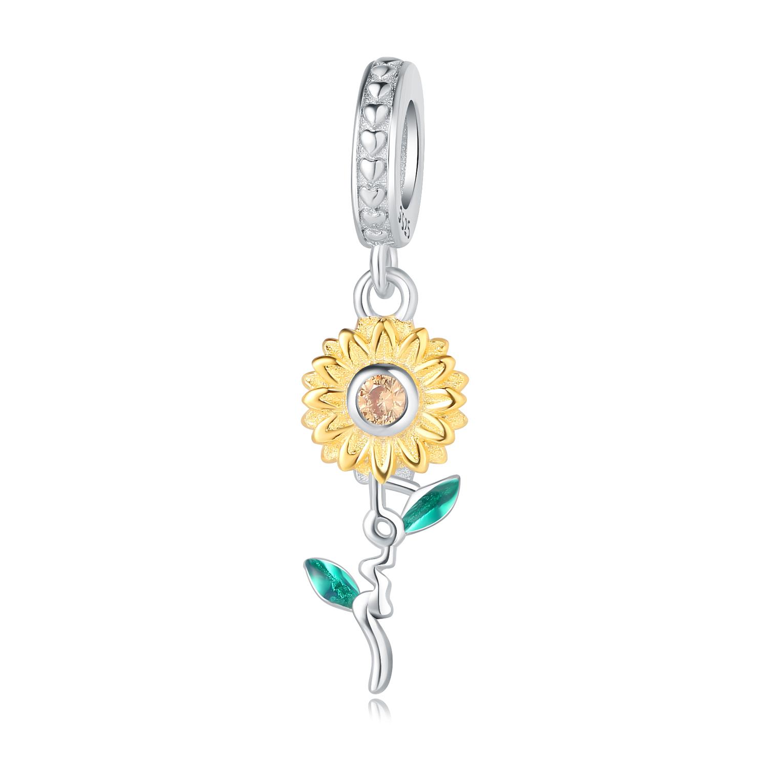 Beads Copper Charms Original Yellow Sunflower Pendant Beads Fit Bracelet Jewelry Diy Women Fine Gift Accessory