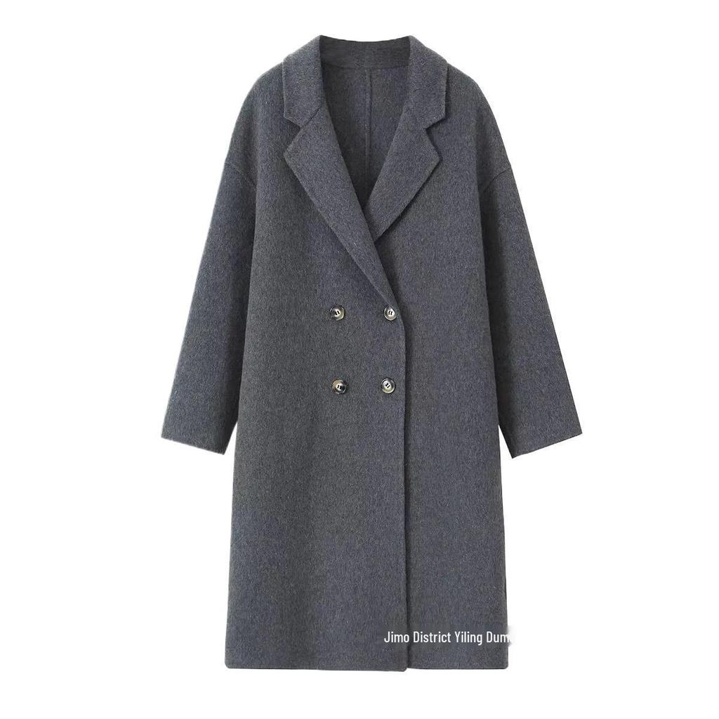 Women's Double-Faced Wool Double-Breasted Long Coat - Classic Suit