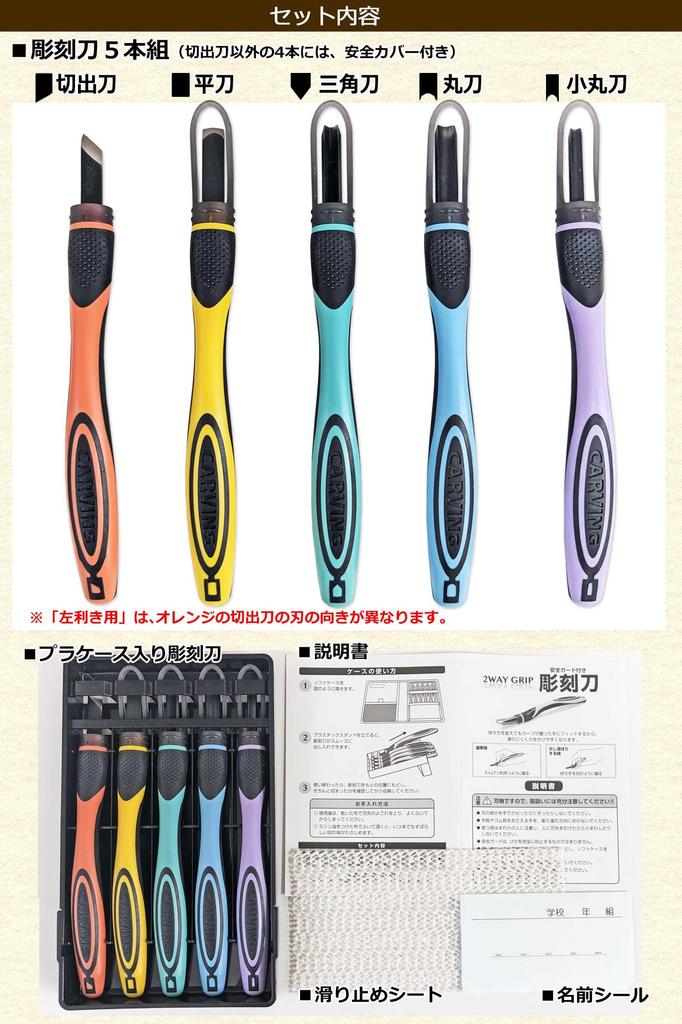 Yoshiharu Denim Grip Chisel Set with Safety Elementary School Cutlery, Plain, Right-Handed, 2-Way Guard,