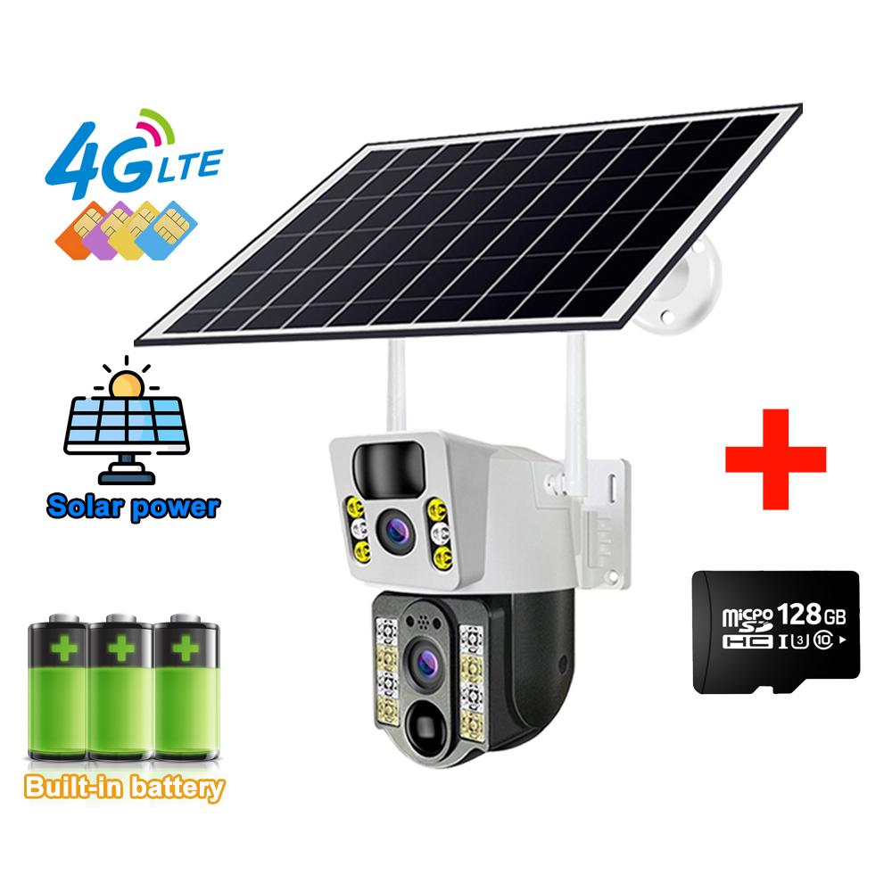 8PM Solarkamera 4K Dual-Objektive 4G Sim Wifi Außen Dual-Objektiv PIR Personenerkennung IP66 Wasserdicht CCTV Videoüberwachung
