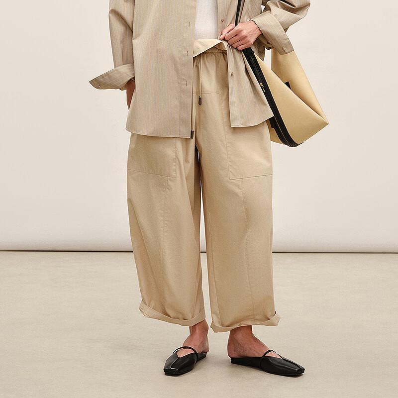 LESS 2026 Spring Cotton Casual Loose Lantern Cropped Pants