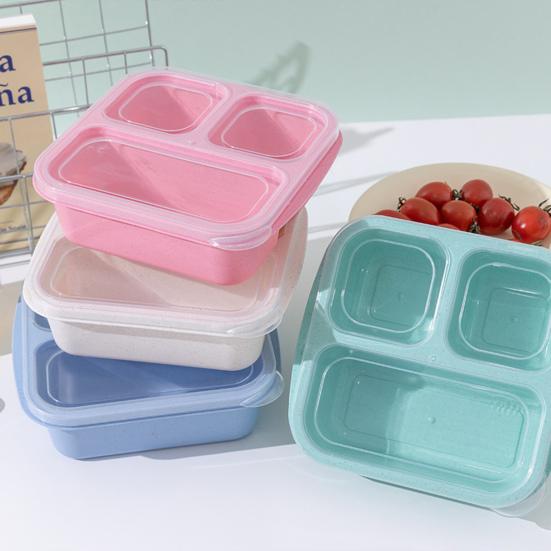 Lunch Box Portable Three-Compartment Food Storage Container Dust-Proof Reusable Storage Box