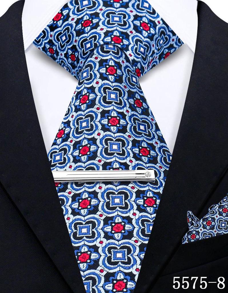 Men's Retro Floral Tie, Pocket Square & Tie Clip Set for Weddings