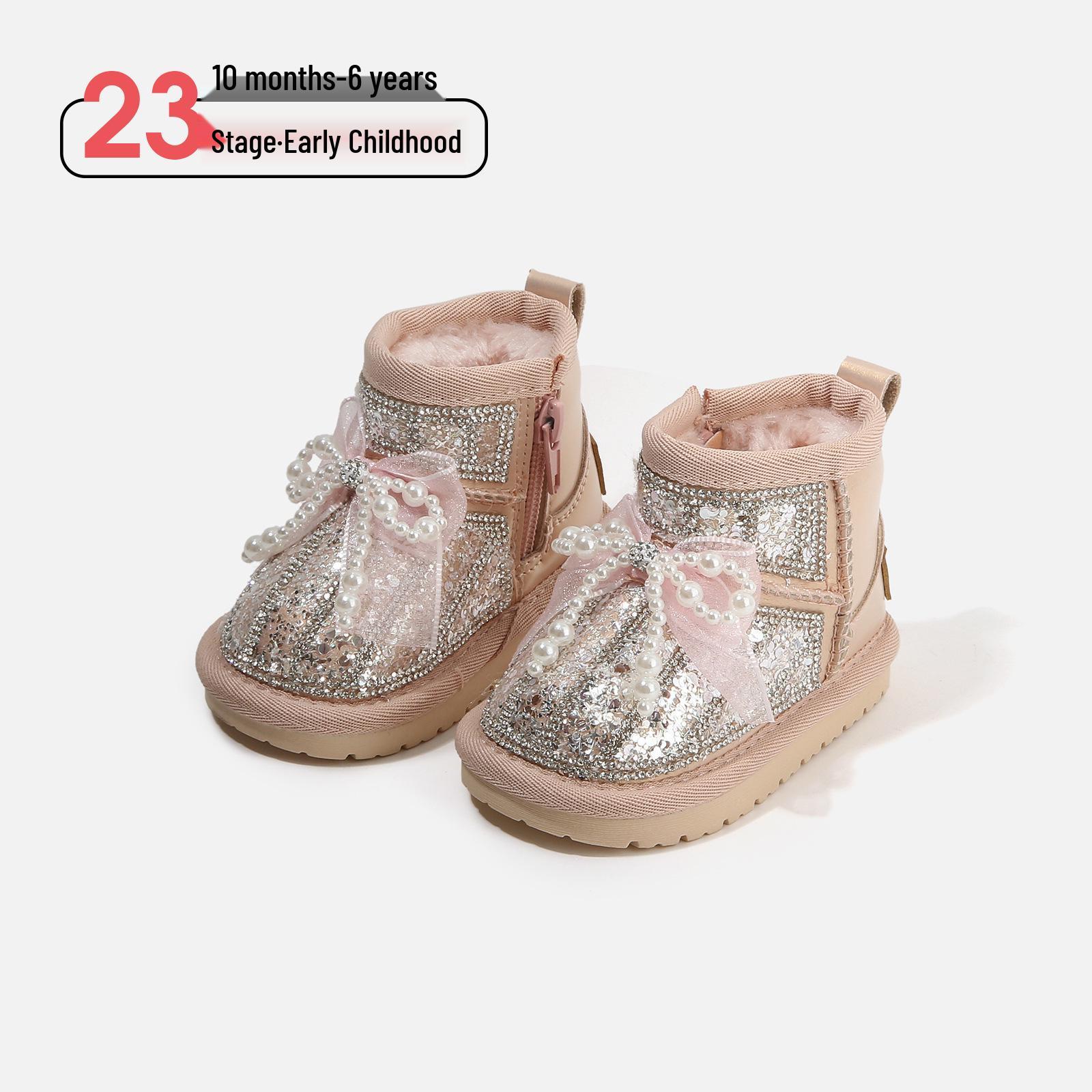 

Winter Toddler Pearl Short Boots - Leather Bow Cotton Snow Boots for Babies & Children. Factory order 16-19 (120 pairs)
