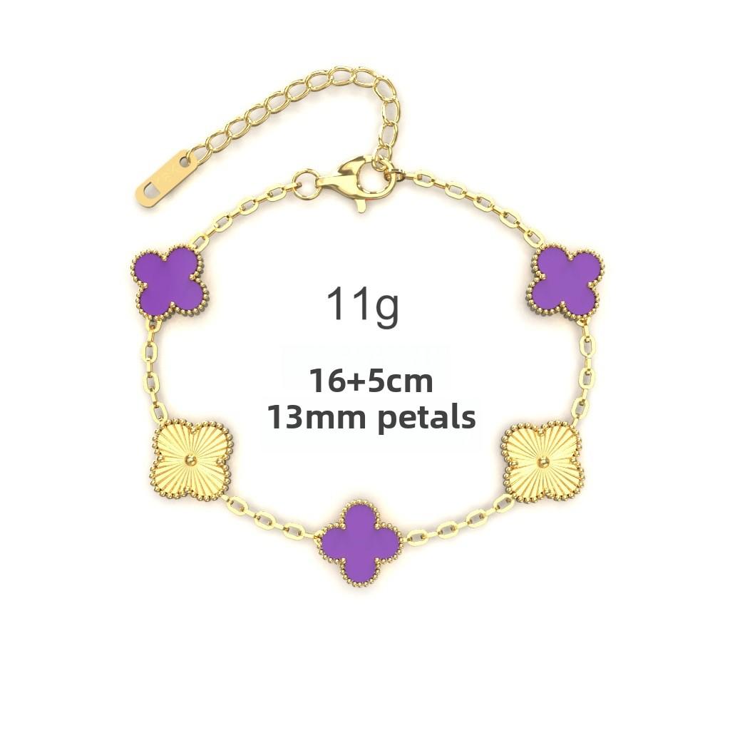 

13 мм Лазерная Гравировка Цветок Четырехлистный Клевер Титановая Сталь Двусторонний Браслет 18K Вакуумное Напыление Не Тускнеет Женский Браслет