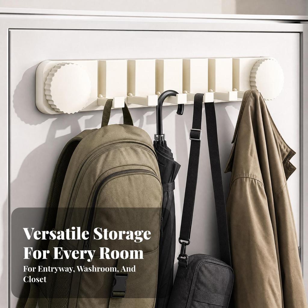 Suction Cup Wall Hook Rack Complimentary 6-Hook for Bathroom, Kitchen