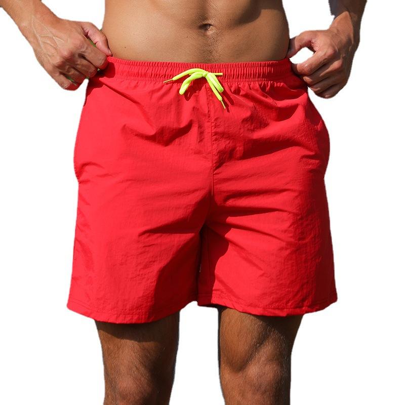 Pánské jednobarevné plážové kraťasy s pěti body, letní rychleschnoucí nepromokavé plavecké kraťasy