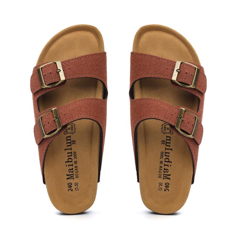 Maibulun Unisex Kork Anti-Rutsch Hausschuhe - Mattes Leder, Einzelner Riemen, Trendige Sommer Strand- & Hauskleidung