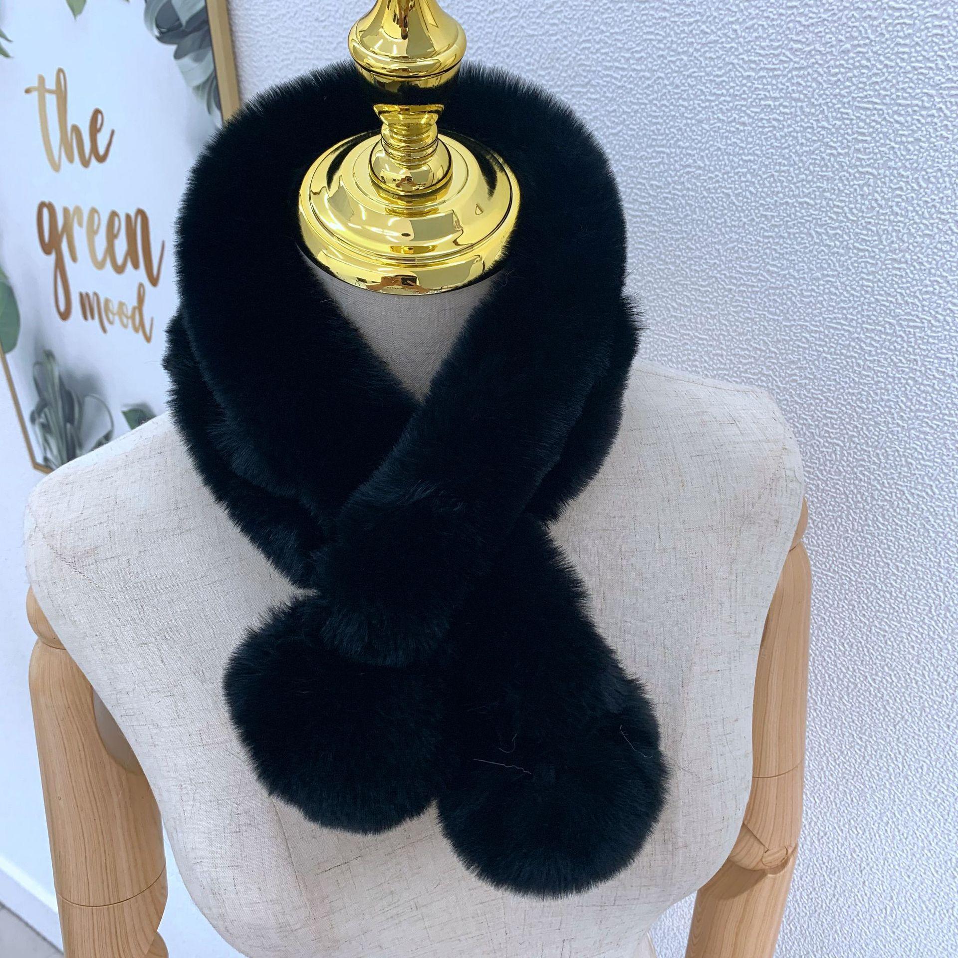 

Осень и Зима Милые Девочки Кролик Плюшевый Толстый Теплый Шарф Новый Однотонный Меховой Помпон Перекрестный Детская Одежда Аксессуары Подарки чёрный