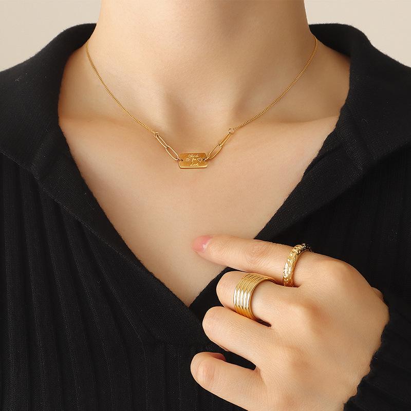 Hong Kong Style 18K Gold Plated Square Pendant Necklace - Women s Versatile, Non-Fading English Letter Design.
