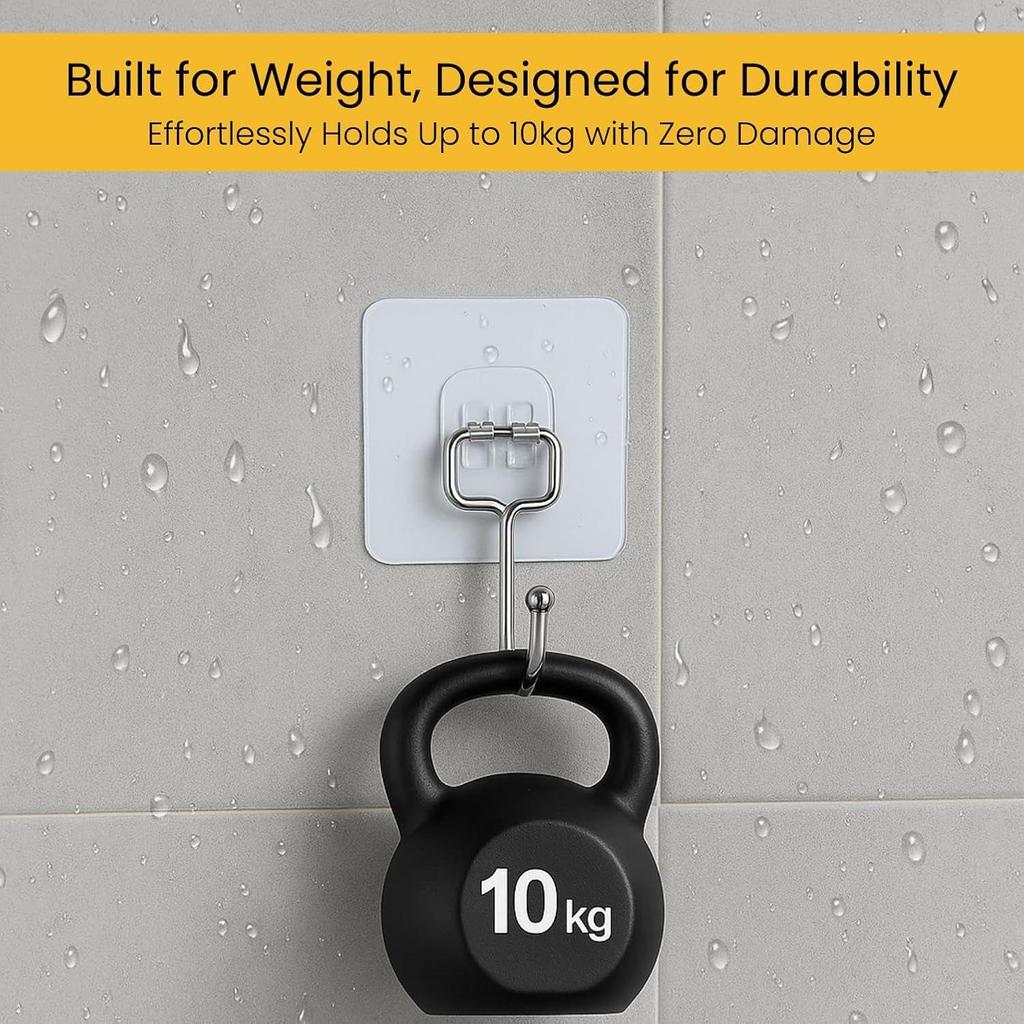 Big Size Transparent Wall Hooks for Hanging – Heavy Duty Stainless Steel Adhesive Hooks for Bathroom, Kitchen, Towel, Utensils & Keys – Waterproof