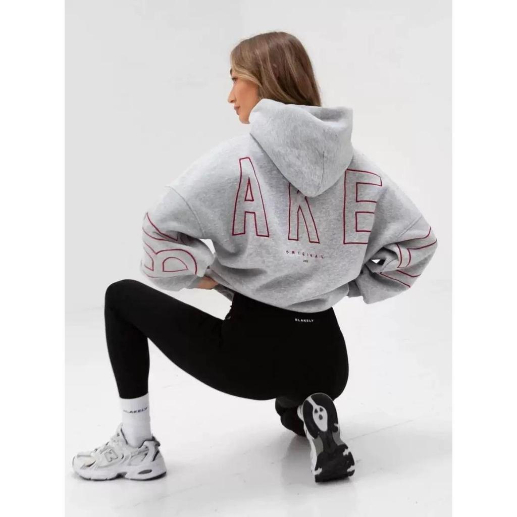 Women Sweatshirts Black Hooded Pullover Big Letter Print Loose Fit New Comfortable Casual Streetwear Minimalist Style Daily Wear